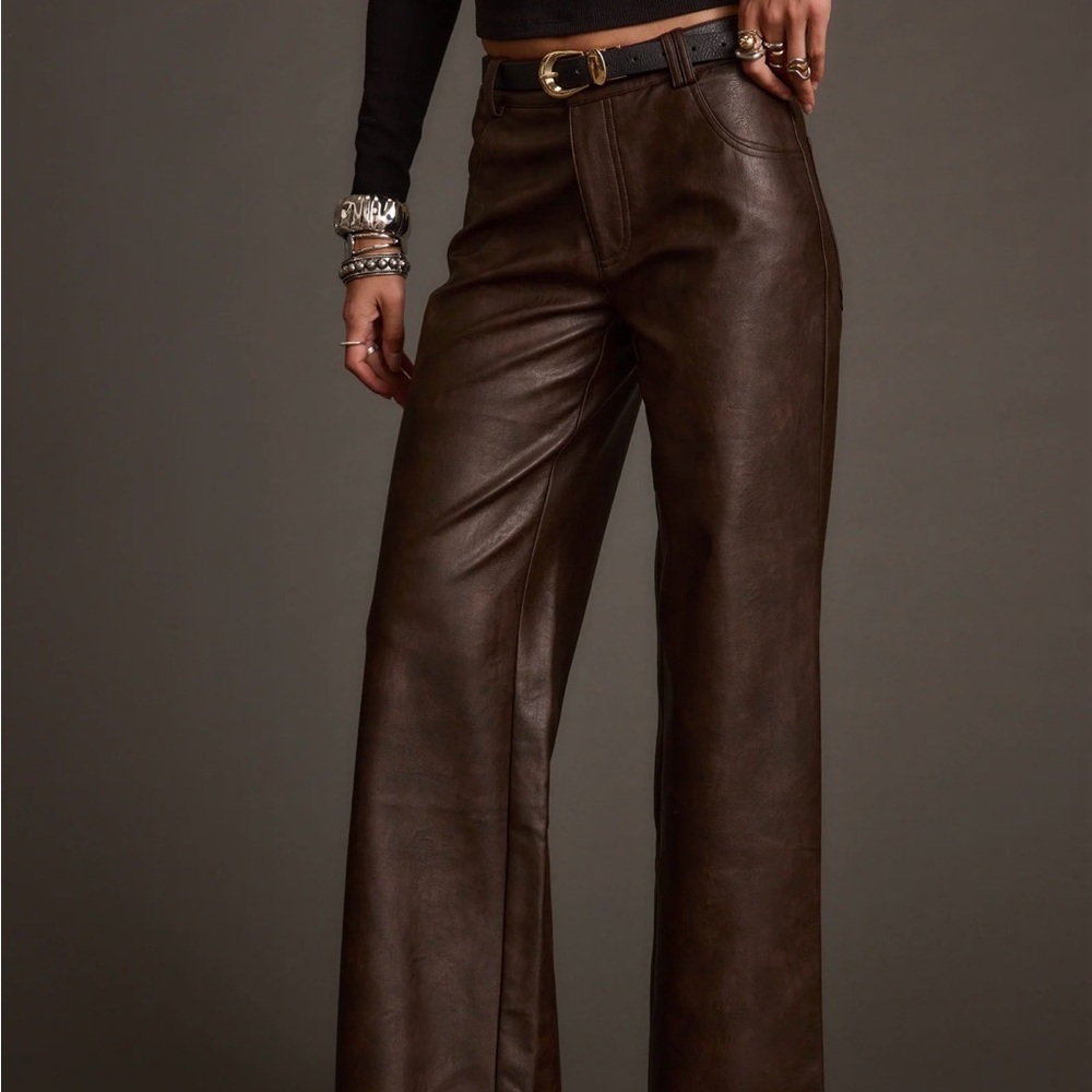 12th Tribe Faux Leather Wide-Leg Pants - Black